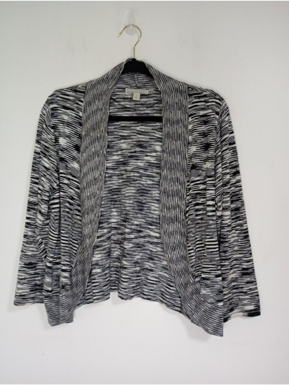 Dana Buchman Womens Black & White Open-Front Cardigan Sweater L